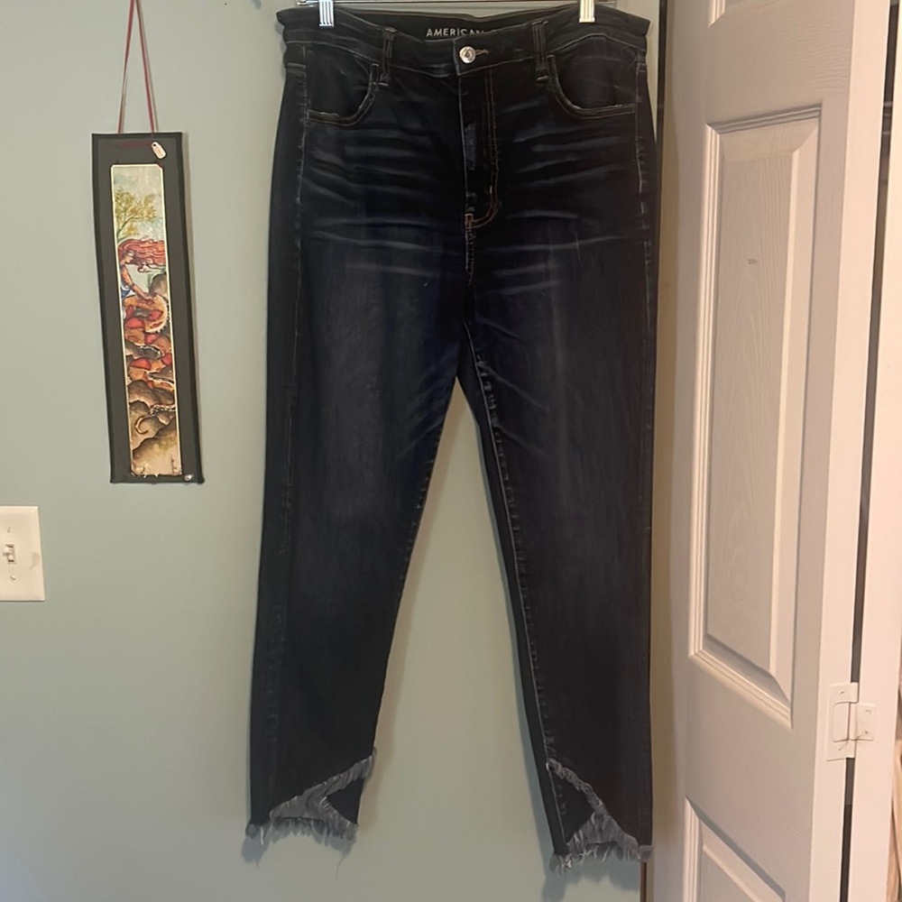 American Eagle cross hem dark wash jeans